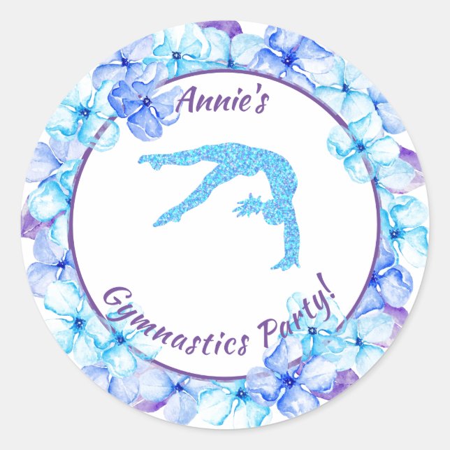 Floral Gymnastics Party Stickers (Front)