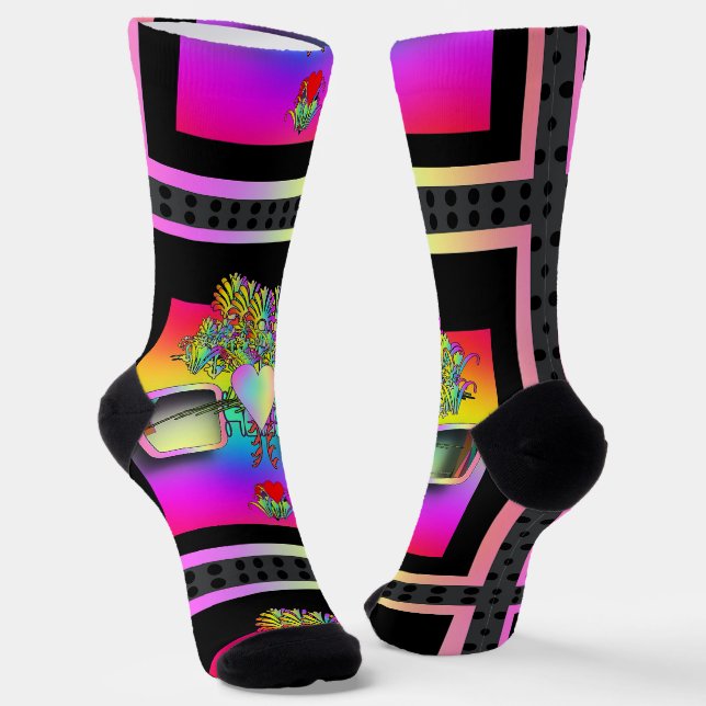 Floral Hair Funny Glasses  Socks (Angled)