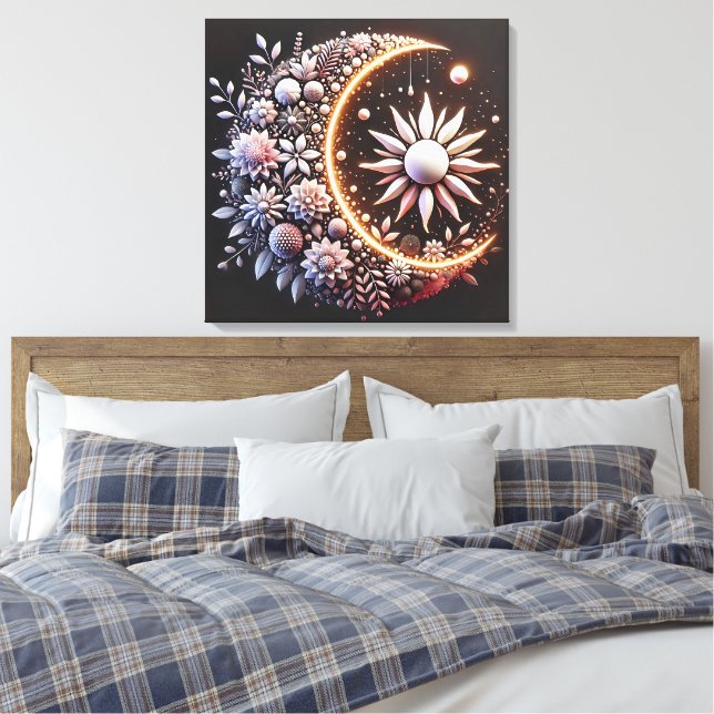 Floral Half Moon Stretched Canvas Print (Insitu(Bedroom))