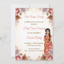 Floral Half Saree Ceremony Invitation