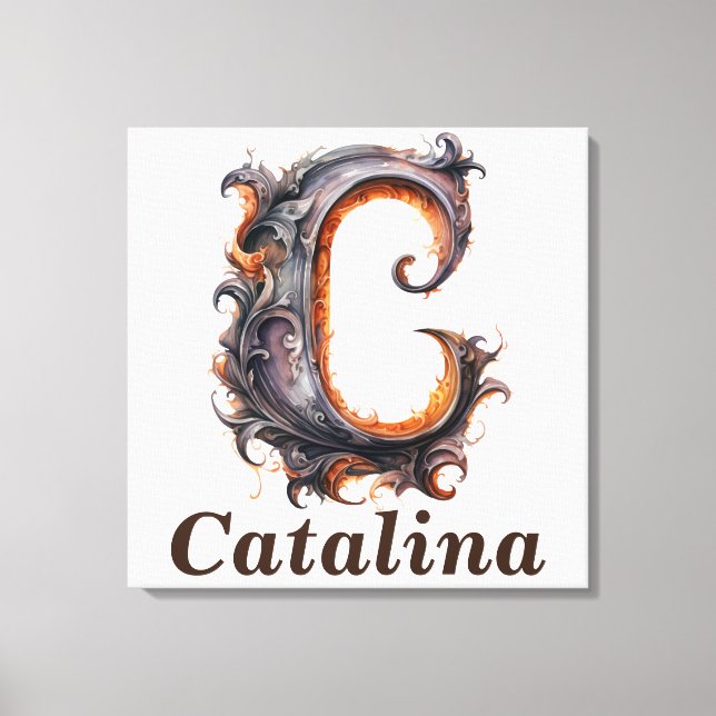 Floral Halloween Custom Name Letter C Monogram  Canvas Print (Front)