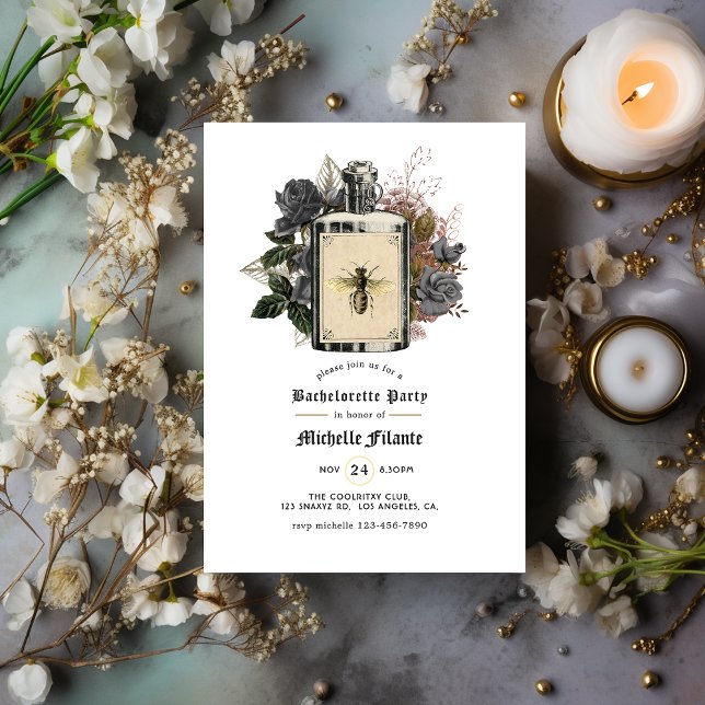 Floral Halloween Gothic Bachelorette Party Invitat Invitation (Creator Uploaded)