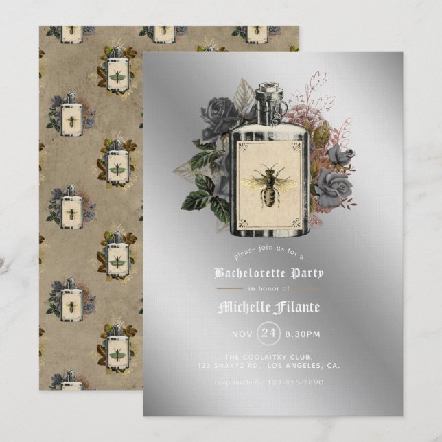 Floral Halloween Gothic Bachelorette Party Invitat Invitation (Front/Back)