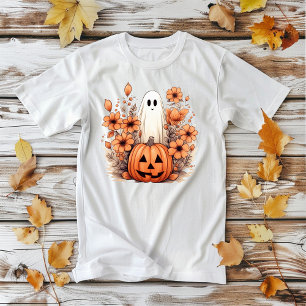 Floral Halloween Pumpkin Ghost  T-Shirt