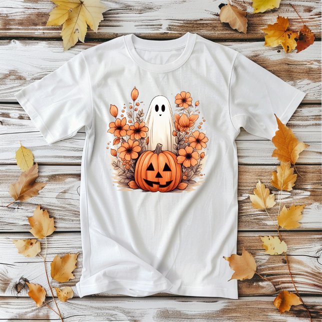 Floral Halloween Pumpkin Ghost  T-Shirt (Creator Uploaded)