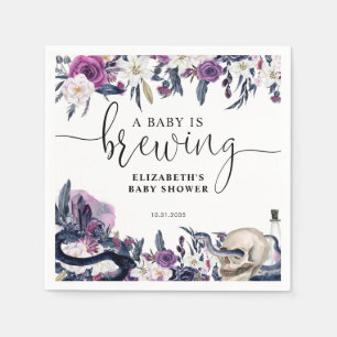 Floral Halloween Skull Baby is Brewing Shower Napkin
