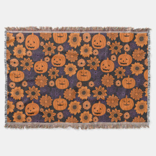 Floral Halloween Throw Blanket