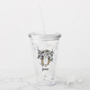 Floral Halo Sheep Add Your Name Acrylic Tumbler
