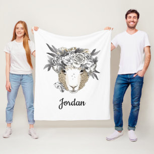 Floral Halo Sheep Add Your Name Fleece Blanket