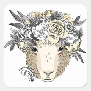 Floral Halo Sheep Square Sticker