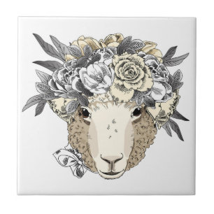 Floral Halo Sheep Tile