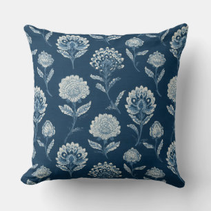 Floral Hamptons Blue Throw Pillow