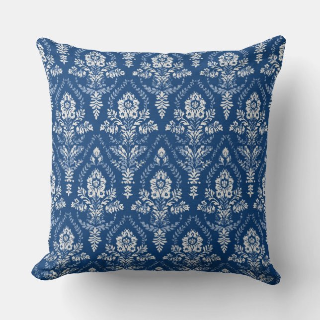 Floral Hamptons Blue Throw Pillow (Front)