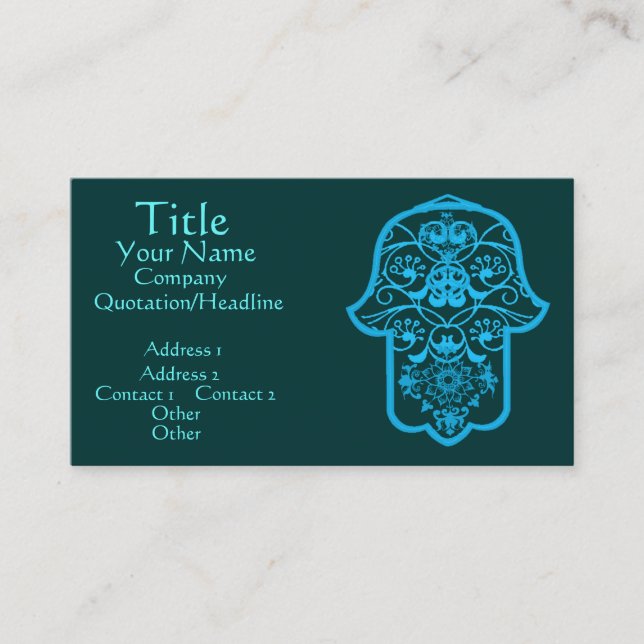 Floral Hamsa (Blue) Business Card (Front)