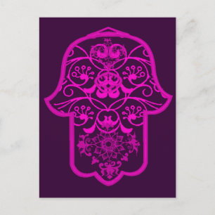 Floral Hamsa Pink Postcard