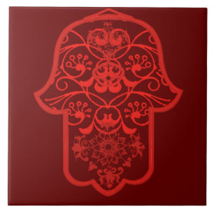 Floral Hamsa (Red) Tile