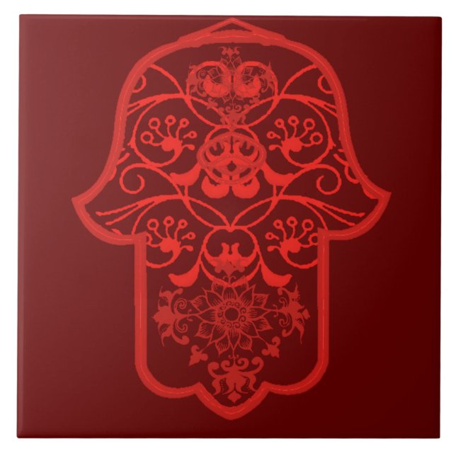 Floral Hamsa (Red) Tile (Front)