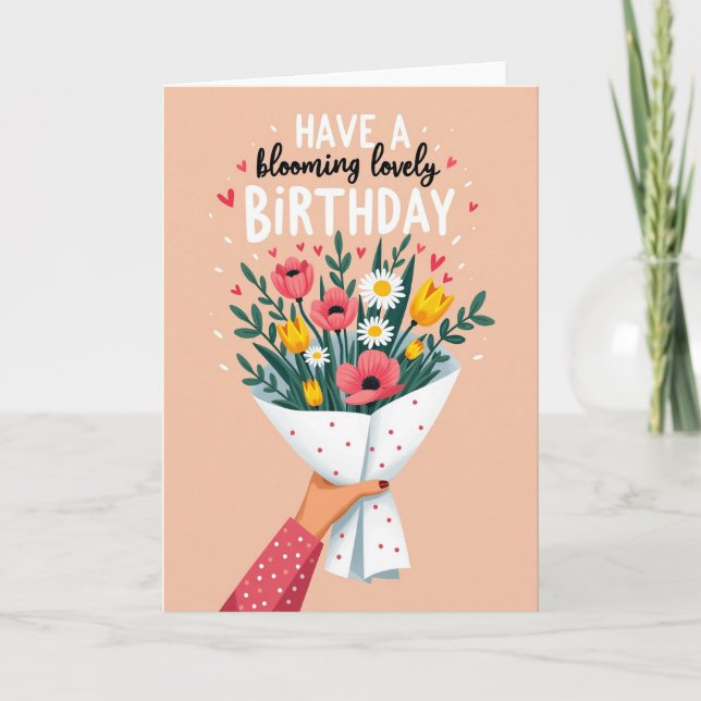 Floral Hand Bouquet Birthday Card (Front)