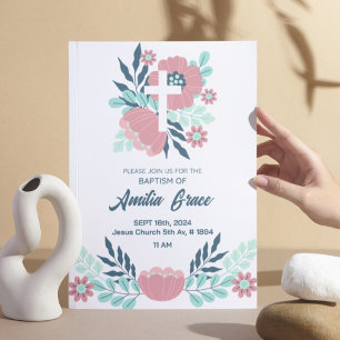 Floral Hand-drawn Flat Baptism Invitation 