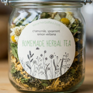 Floral Hand Drawn Herbal Tea Round Label
