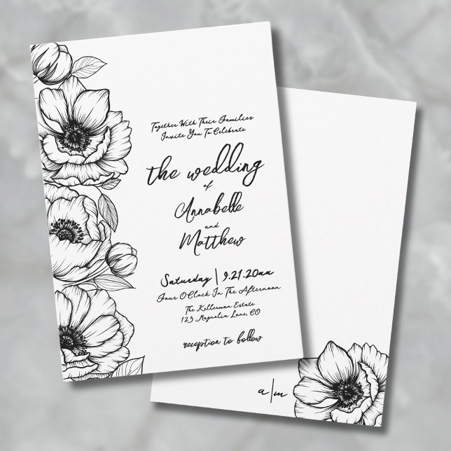 Floral Hand Drawn Whimsical Botanical Wedding Invitation (Floral Hand Drawn Whimsical Wedding Invitation)