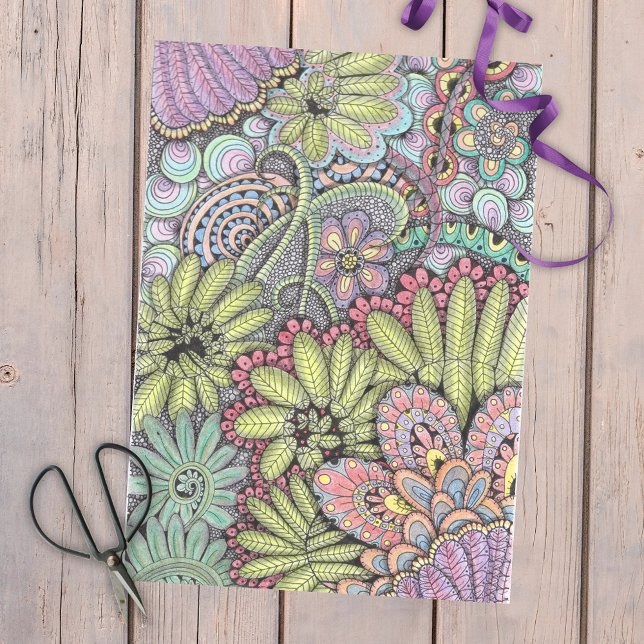 Floral Hand-Drawn Whimsy Pastel Botanical Pattern Tissue Paper (Creator Uploaded)