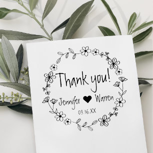 Floral Hand Drawn Wreath Thank You Personalised Rubber Stamp