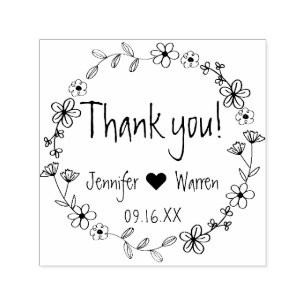 Floral Hand Drawn Wreath Thank You Personalised Self-inking Stamp