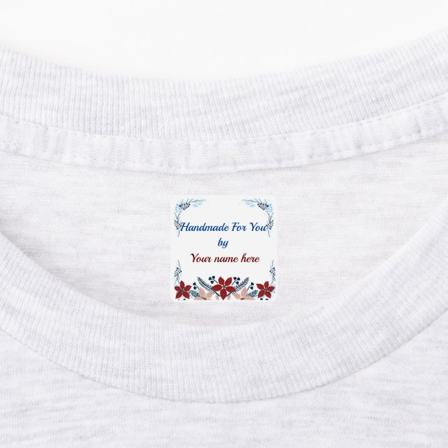 Floral Handmade For You Small Square Clothe Label (Affixed)