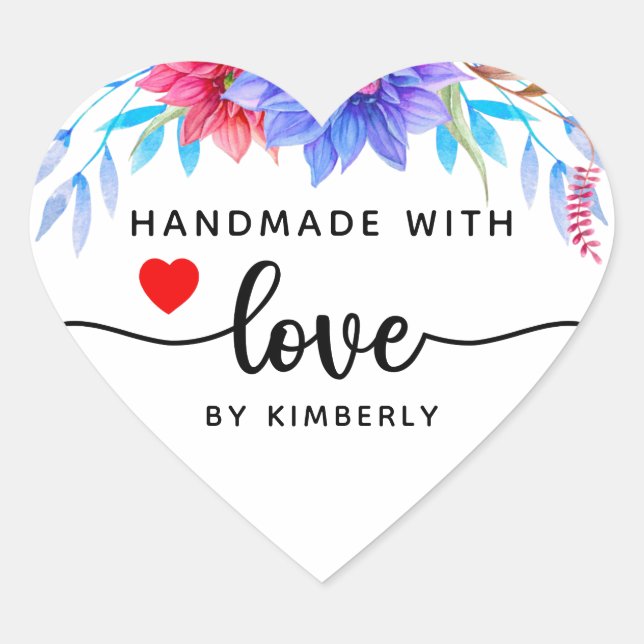 Floral Handmade with Love Heart Sticker (Front)