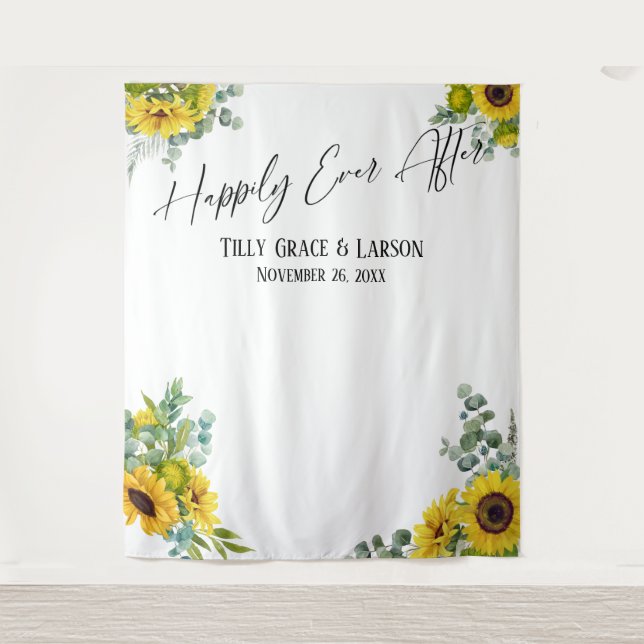 Floral Happily Ever After Photo Backdrop Tapestry (Front)