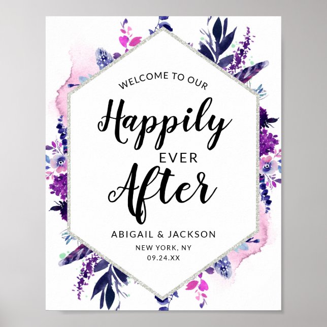 Floral Happily Ever After Wedding Reception Sign (Front)