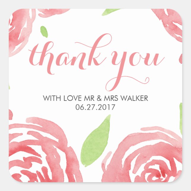 Floral Happiness Thank You Square Sticker (Front)