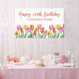Floral Happy 100th Birthday  Banner