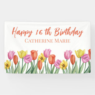 Floral Happy 16th Birthday Banner
