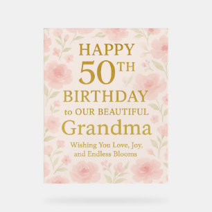 Floral Happy 50th grandma birthday Fleece Blanket Acrylic Sign