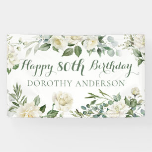 Floral Happy 80th Birthday Banner
