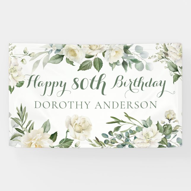 Floral Happy 80th Birthday Banner (Horizontal)