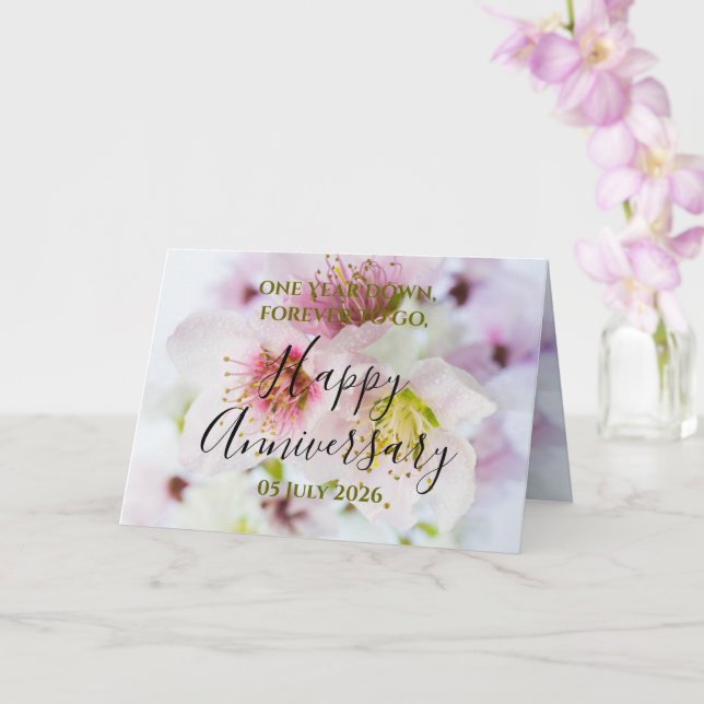 Floral Happy Anniversary  Card (Orchid)