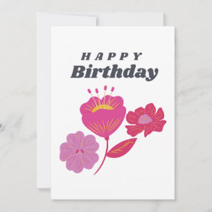 Floral Happy Birthday Card - Vibrant Pink Flowers