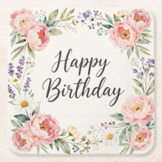 Floral Happy Birthday Coaster | Spring Party