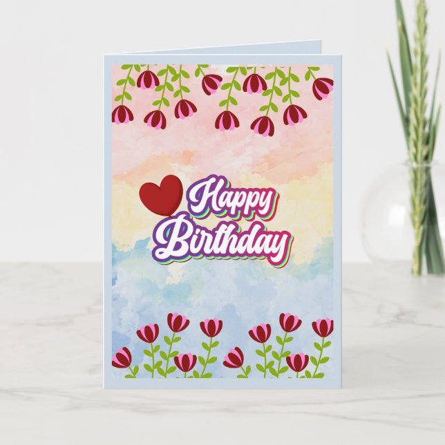Floral Happy Birthday Greeting Card (Front)
