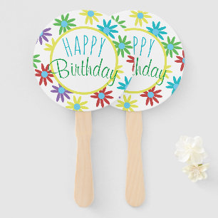 Floral Happy Birthday Hand Fan