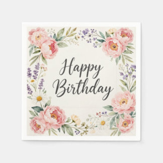 Floral Happy Birthday Napkin | Spring Party