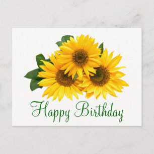 Floral Happy Birthday Sunflower Yellow Flowers Postcard