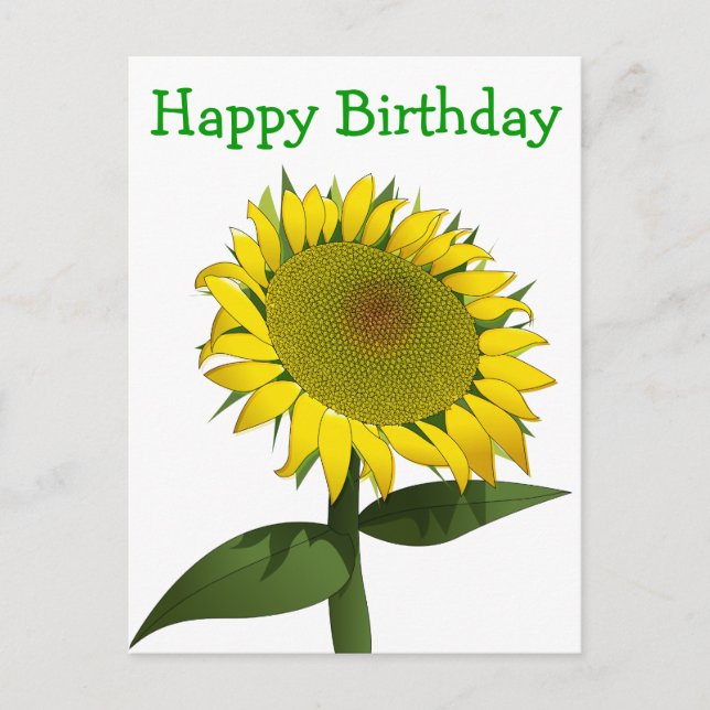 Floral Happy Birthday Yellow Sunflower Flowers Postcard (Front)