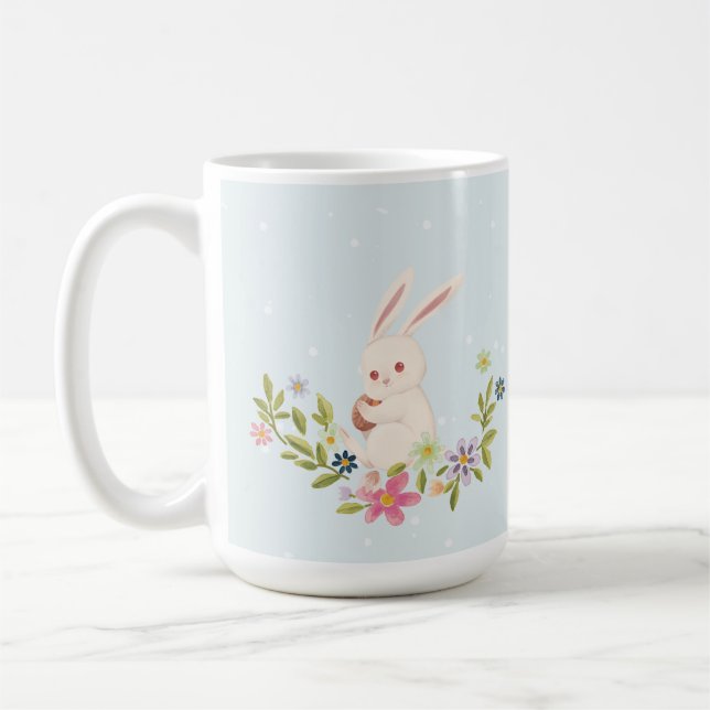 Floral Happy Easter Day Event Custom Rabbit  Coffee Mug (Left)