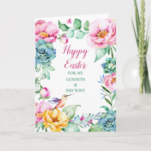 Floral Happy Easter Godson and His Wife Holiday Card