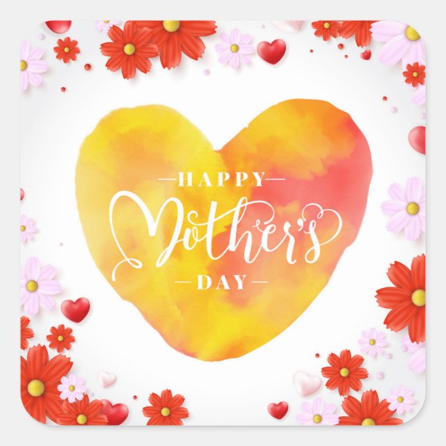 Floral Happy Mother's Day, Best Mum Ever Square Sticker (Front)