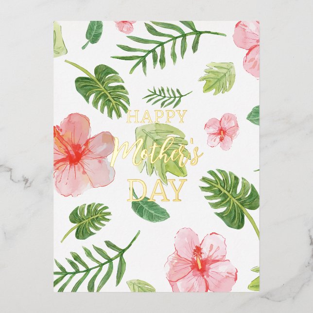 Floral Happy Mother's Day  Foil Greeting Card (Front)